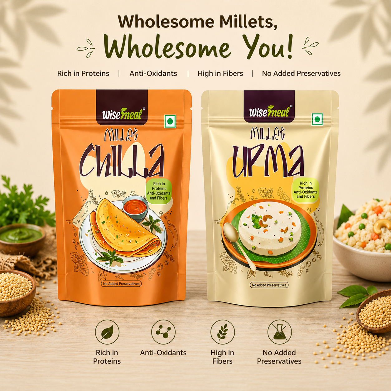 Wisemeal Millet Chilla and Upma Combo