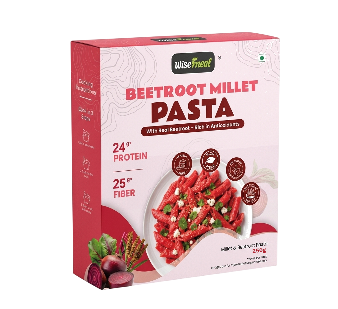 WiseMeal Beetroot & Ragi Millet Pasta – Protein Rich Healthy Pasta